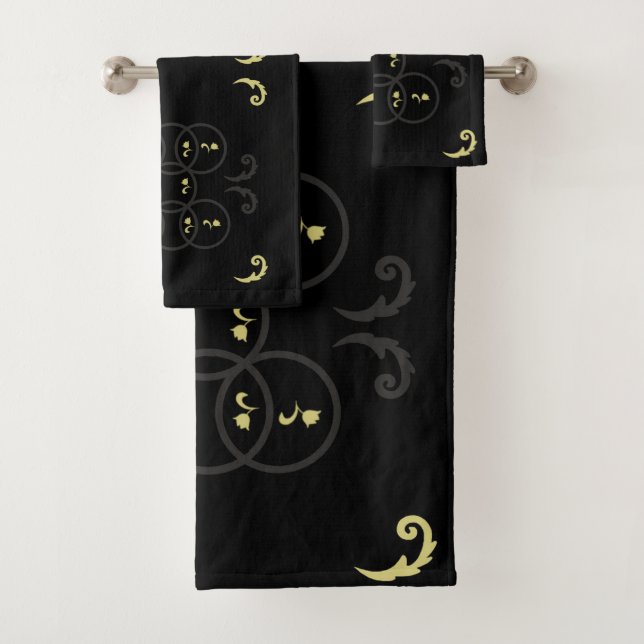 Black Gold and Silvcer Circles Bath Towel Set (Insitu)