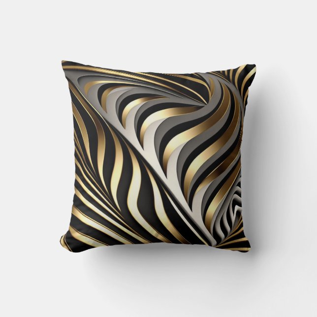 Black, gold and silver original pattern cushion (Front)