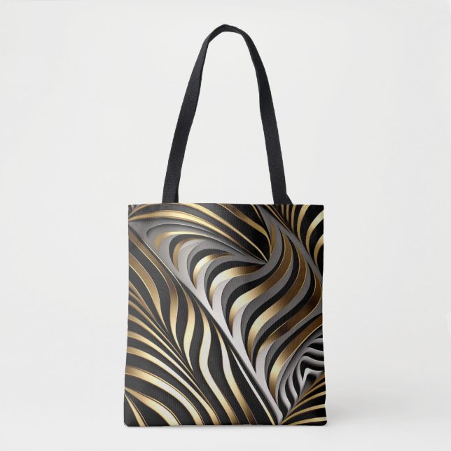 Black, gold and silver original pattern tote bag (Front)