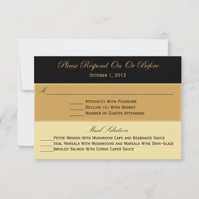 Black Gold and Tan RSVP Response Card (Front)