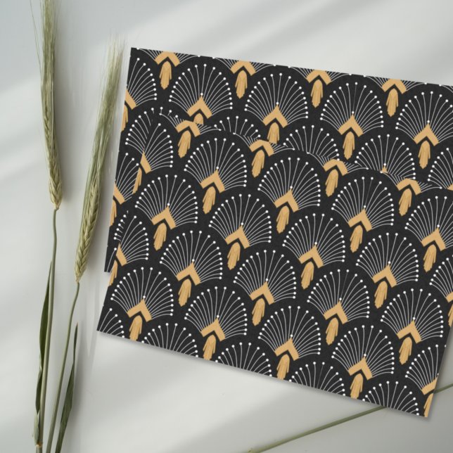 Black, Gold and White Art Deco Fan Flowers Motif Tissue Paper (Creator Uploaded)