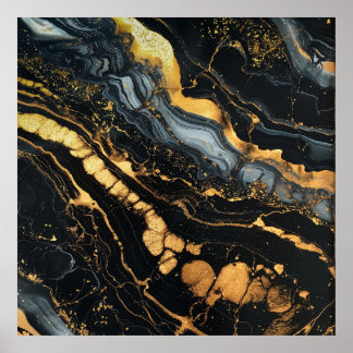 Black, gold and white fluid abstract poster