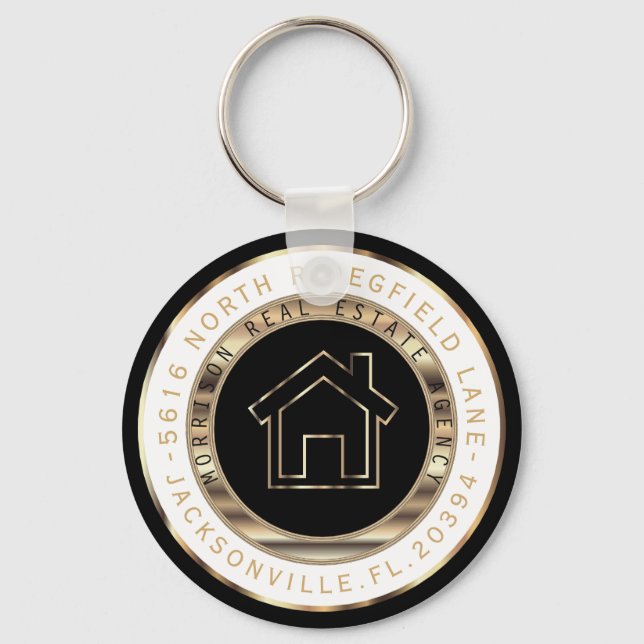 Black, Gold and White Home - Realtor Key Ring (Front)