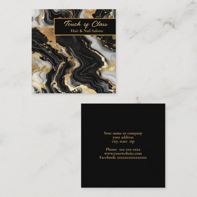 Black, gold and white marble design square business card (Front/Back)
