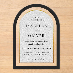 Black gold and white simplistic wedding acrylic invitations