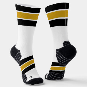 Black Gold and White Striped Design Socks