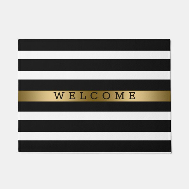 Black Gold And White Stripes Doormat (Front)