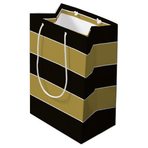 Black, Gold and White Stripes Medium Gift Bag