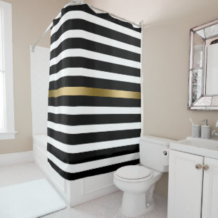 black Gold And White Stripes Shower Curtain