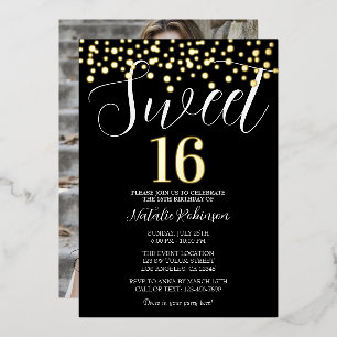 Black Gold and White Sweet 16 Confetti with Photo