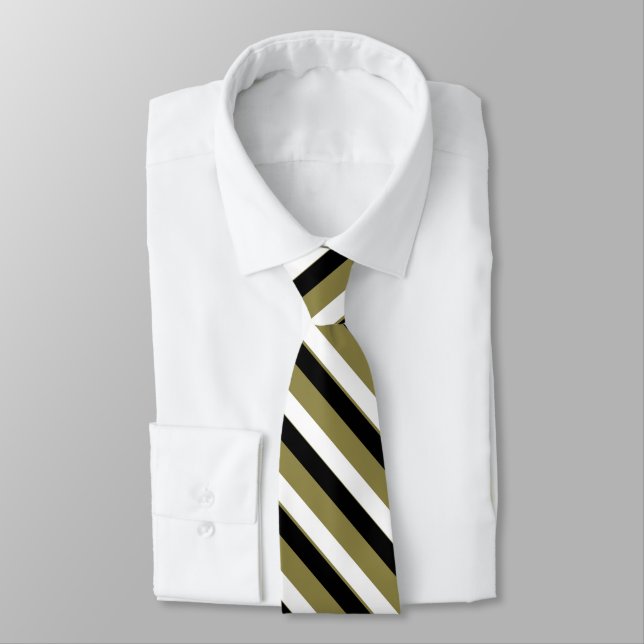 Black Gold and White University Stripe Tie (Tied)