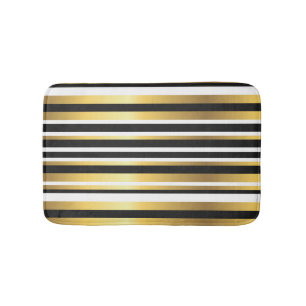 Black, Gold and White Vintage Stripes Bath Mat