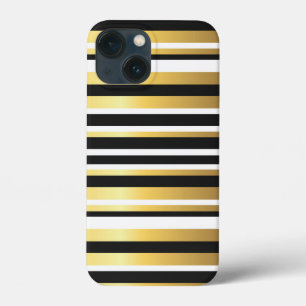 Black, Gold and White Vintage Stripes iPhone 13 Mini Case