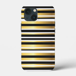 Black, Gold and White Vintage Stripes iPhone 13 Mini Case