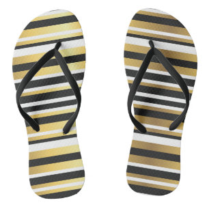 Black, Gold and White Vintage Stripes Jandals