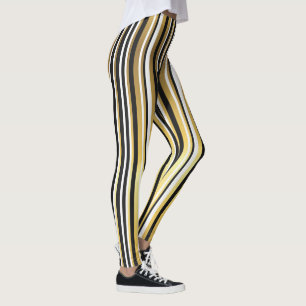Black, Gold and White Vintage Stripes Leggings