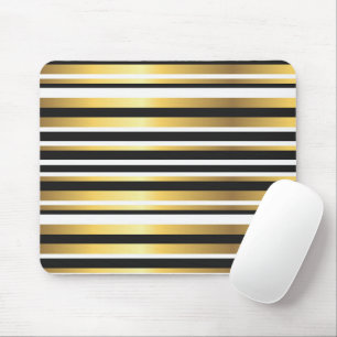 Black, Gold and White Vintage Stripes Mouse Pad