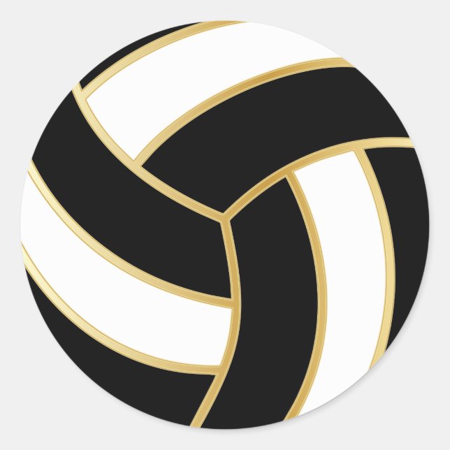 Black, Gold and White Volleyball Classic Round Sticker (Front)