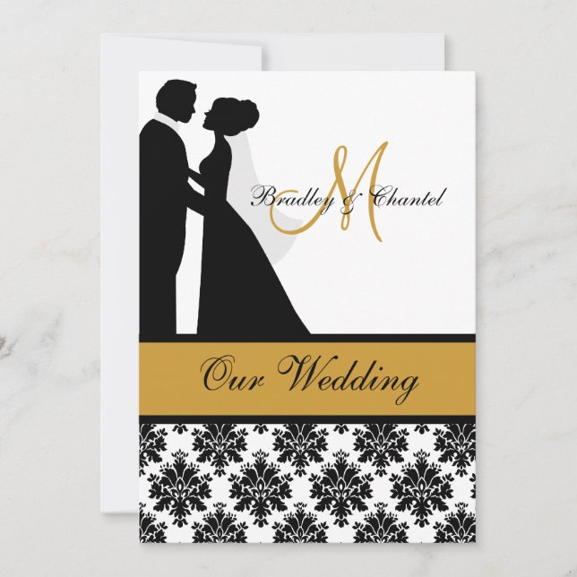 Black, Gold, and White Wedding Couple Invitation (Front)