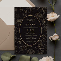Black & Gold Anemone Line Art Wildflower Wedding
