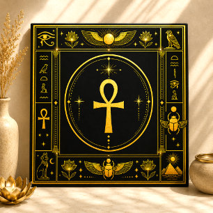 Black Gold Ankh Egyptian Symbol Spiritual Decor Tile
