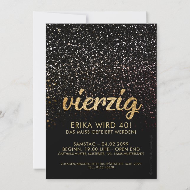 Black Gold Anniversary Invitations 40th Birthday (Front)