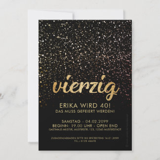 Black Gold anniversary Invitations 40th Birthday