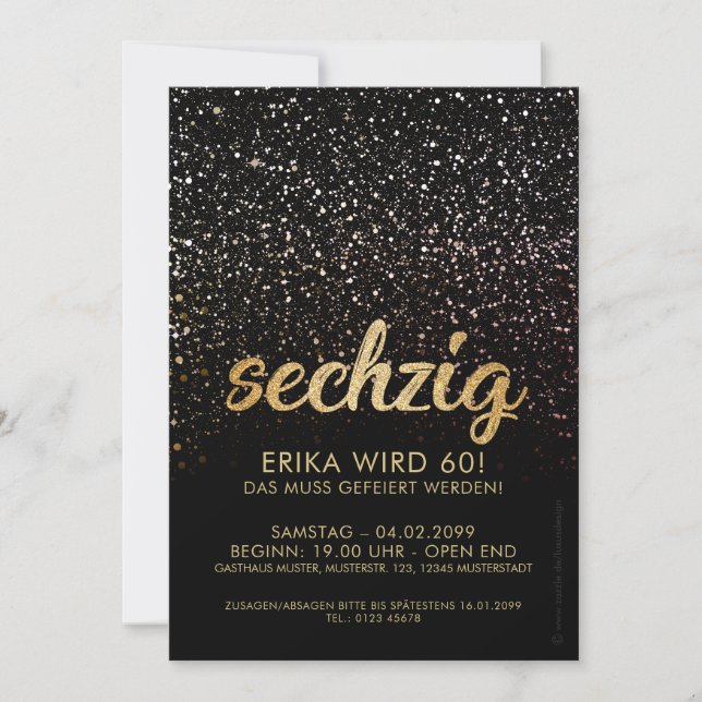 Black Gold Anniversary Invitations 60th Birthday (Front)