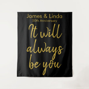 Black Gold Anniversary Party Photo Booth Backdrop Tapestry