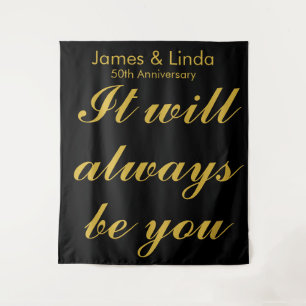 Black Gold Anniversary Party Photo Booth Backdrop Tapestry
