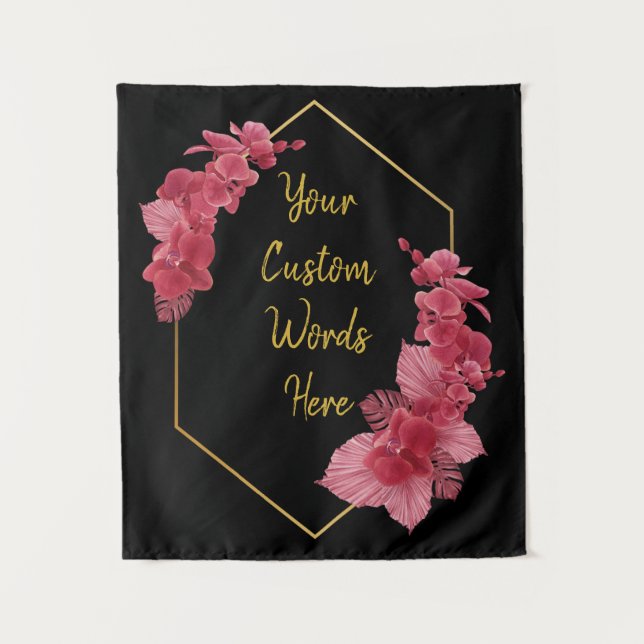 Black Gold Anniversary Party Photo Booth Backdrop Tapestry (Front)