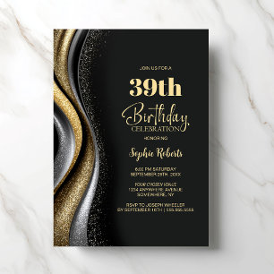 Black Gold Any Age Birthday Party Invitation