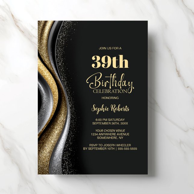 Black Gold Any Age Birthday Party Invitation (Creator Uploaded)