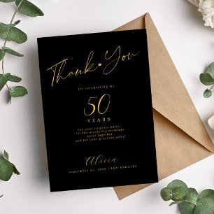 Black gold any age birthday thank you card