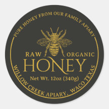 Black & Gold Apiary Raw Organic Honey Jar Label
