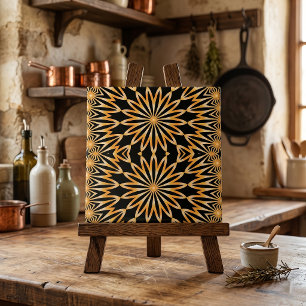 Black Gold Arabesque Geometric Mandala Pattern Tile