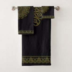 Black & Gold Arabesque Pattern Towel Set