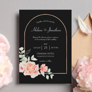 Black Gold Arch Floral Boho Wedding Invitation