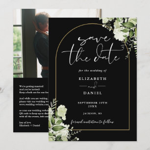 Black Gold Arch Floral Photo QR Code Wedding Save The Date