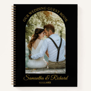 Black Gold Arch Personalised Photo Wedding Guest   Notebook