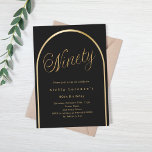 Black gold arch script premium 90th birthday invitation<br><div class="desc">An elegant 90th birthday invitation.  A black background with a golden arch on the front.</div>