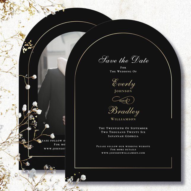 Black Gold Arch White Save the Date Wedding Invitation (Creator Uploaded)