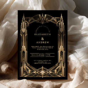 Black Gold Architectural Art Deco Wedding Invitation