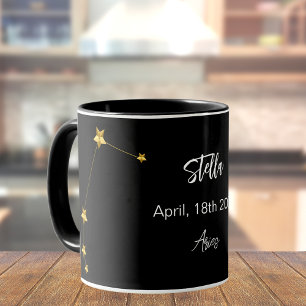Black gold Aries star constellation birthday Mug