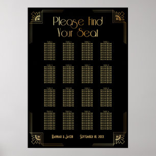 Black & Gold Art Deco 16 Tables Seating Chart