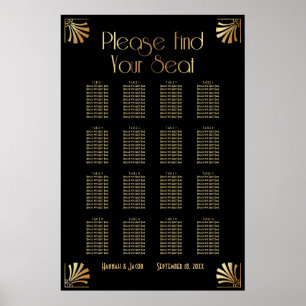 Black & Gold Art Deco 16 Tables Seating Chart