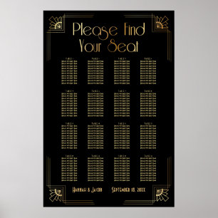 Black & Gold Art Deco 16 Tables Seating Chart