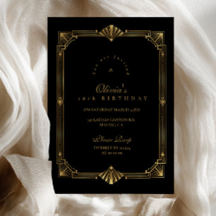 Black Gold Art Deco 18th Birthday Invitation