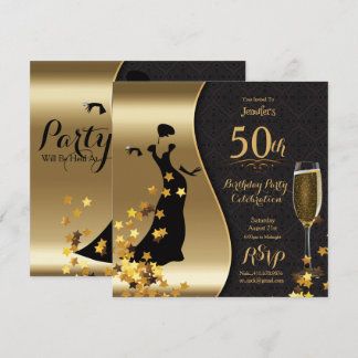 Black & Gold Art Deco 50th Birthday Invitation