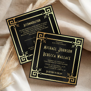 Black Gold Art Deco All in One Wedding Invitation